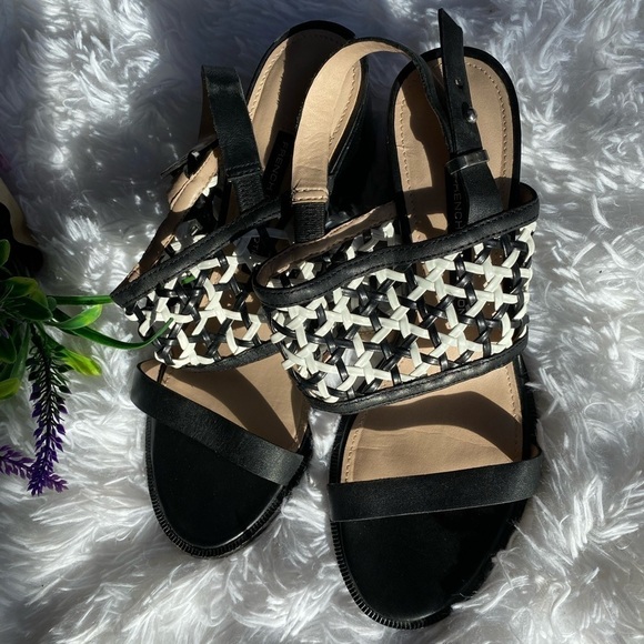 French Connection black and white woven block heel slingback heels size 7.5 - Picture 6 of 6